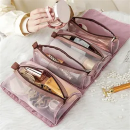 Borse per cosmetici Custodie 4 pezzi in 1 Borsa per cosmetici per donna Borsa per cosmetici in rete con cerniera separabile Borsa per cosmetici da donna Borsa pieghevole in nylon Borsa per trucco in corda Kosmetyczka 220921