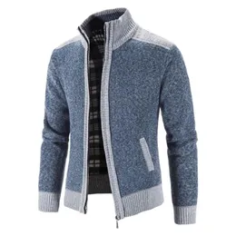 Herrtröjor Herrtröja för män Ströja Fashion Patchwork Cardigan Män stickad tröja Jacka Slim Fit Stand Collar Thick Warm Cardigan Coats Men 220921