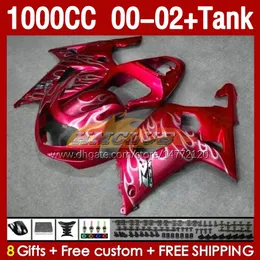 Suzuki GSXR-1000 GSX R1000 GSXR 1000 CC 00-02 BODY 155NO.006 1000CC GSXR1000 K2 00 01 02 GSX-R1000 2001 2002 2002インジェクション型フェアリング赤色炎blk