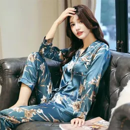 Women s Sleepwear Pajamas Long Cardigan Sexy Pyjamas Silk Cartoon Home Service Pajama Sets Nightie Plus Size Lingere 220920