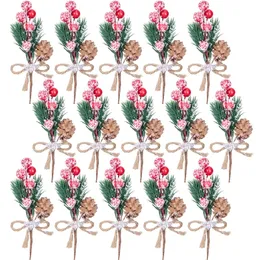 Juldekorationer 10pc mini Artificial Pine Needles Cone Bell Flower Holly Branch Xmas Decor 220921