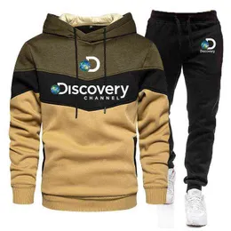 Men's Hoodies Sweatshirts Discovery Channel Men Hoodies Sweatshirt Sweatpants Suit New Autumn Winter Sportswear Sets Patchwork Men's Pullover Jacket Set