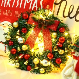 Christmas Decorations LED Wreath Lamp String Pinecone Bell Pendant Door Hanging Window Home Merry Decoration 220921