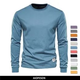 T-shirt da uomo AIOPESON T-shirt in cotone tinta unita Uomo Casual O-Collo maniche lunghe T-shirt da uomo Primavera Autunno T-shirt basic di alta qualità Uomo 220920