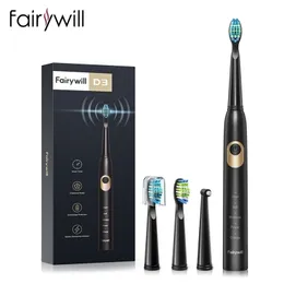 Toothbrush Fairywill Electric Sonic D3 Charge USB ESPRESSÃO 3 Brushheads 1 Indicador de bateria baixa interdental 220921