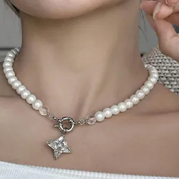 Naszyjniki wiszące londany Naszyjnik Modna nisza design perłowy mozaiki przezroczyste koraliki osobowość gwiazdy kamieni szlachetnych kobiety