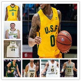 WSKT nosi niestandardowe 2021 College San Francisco Dons koszulka koszykówki Jamaree Bouyea Khalil Shabazz Dzmitriry Ryuny Samba Kane Anthony Roy Jonas Viss