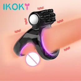 Beauty Items IKOKY Male Penis Ring Tentacle Vibration Couple Lover Enlargement sexyy Dual sexy Toys for Men Time Delay s Soft Silicone