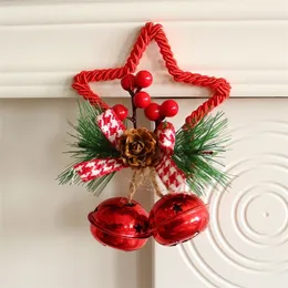 Christmas Decorations Christmas Star Bell Pendant with Bowknot Pendant Hanging Wood Charm Crafts for Indoor Outdoor Garden Yard Decoration 87HA 220921