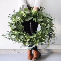 クリスマスの装飾Cyuan Eucalyptus Wreath Flowers Gifts DIYクリスマスクリエイティブな人工ガーランドハンギングペンダントウェディングデコレーションホームパーティー220921