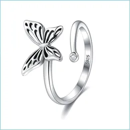 Anéis de banda Sterling Sier Sier Ring Butterfly Rings Open para mulheres vintage punk gato fofo pérola jóias de casamento 740 z2 entrega 20 dhqxw