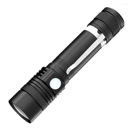 Beleuchtung über USB wiederaufladbar, LED, tragbar, für Outdoor, Wandern, Camping, 3 Modi, leistungsstark, mit Clip-Zoom-Taschenlampe