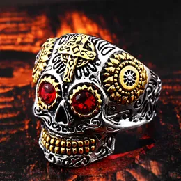 7/8/9/10/11/12/13 Stainless Steel Men skull Head Ring Red Green Blue Crystal Male Punk Finger Jewelry Waterproof Oxidation Resistant Ornaments Wholesale