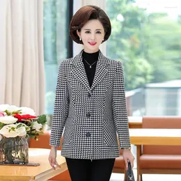 Kvinnorjackor Elegant Swallow Gird Slim Suit Women Korean Single Breasted Plaid Tweed Coat Mom's Plus Size 5XL Wool Blend Outwear