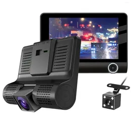 Camcorders Car DVR 3 카메라 렌즈 4.0 인치 대시 카메라 듀얼 백미어 레코더 자동 등록자 DVRS CAM