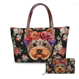 Evening Bags Cartoon Floral Dog Print Women Purses And Handbags Set Fashion Large Female Shoulder Bag Tote Beachbag For Custom Borsa Donna