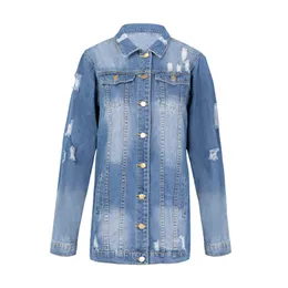 Frauen Plus Größe Oberbekleidung Mäntel Denim Jacke Frauen Cowgirl Stil Mittlere Länge Dunkle Loch Trenchcoat Casual Sport Im Freien Weibliche 220922