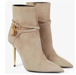 Fashion Women Buty Lady Eather Suede Padlock Buty Booties Saint Germain Buta czarna prawdziwa skórzana skórzana buty Party EU35-43 z pudełkiem