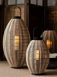 Candle Holders Nordic Style Floor Standing Wooden Lantern Patio Garden Decoration Titular De La Vela Furniture Decor