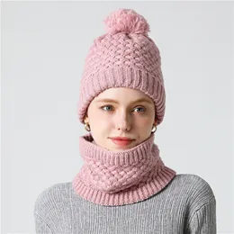 Halsdukar omslag hattar halsdukar handskar set vinter halsduk unisex fast stickad set nacke hatt snood mössa päls kep