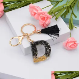 Nyckelringar Key Rings Black Tassel Letter Keychain English Alphabet Keyring Glitter Gradient Harts Car Mirror Accessory WO DHSeller2010 DHZ0N