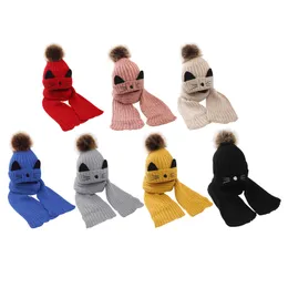Scarves Wraps Hats Scarves Gloves Sets 3 to 10 Years Old Hairball Beanies Velvet Wool Kids Knitted Fur Winter 2 Pcs Boys Girl Scarf Hat Set Child 220921