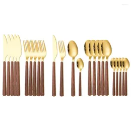 Dinnerware Sets 24/30pcs Gold Set Stainless Steel Tableware Plastic Handle Knife Fork Spoon Dishwasher Safe Silverware Cutlery