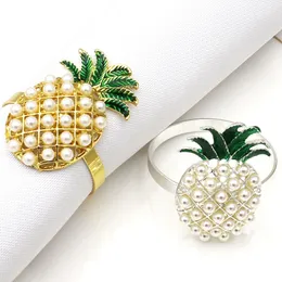 Gold Silver Ananas med pärlor Servett Ring bröllop bordsdekoration ananas servett knäckarfamilj middag servetter hållare Th0397