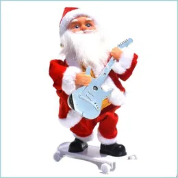 Вечеринка украшения рождественские украшения электрический скейтборд играет на гитаре Санта -Клаус Музыкальная кукла Смешная роман Детская игрушка Dro sinabag dhgra