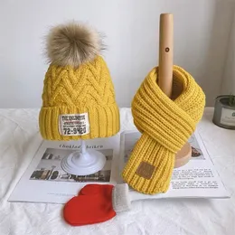 Schals, Wickel, Mützen, Schals, Handschuhe, Sets, dreiteilige Kinder-Winter-Herbst-Wollmütze für Jungen und Mädchen, warme Schal-Handschuhe-Kombination, Baby-Pullover