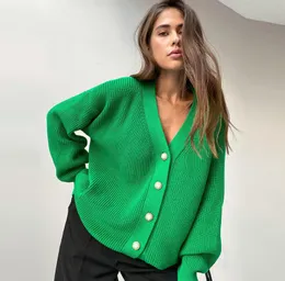 Women Sweater v الرقبة الصلبة كارديجان أنيقة طويلة الأكمام الطويلة أحادية الصدر في فصل الشتاء الشتاء أنثى الشوارع متوكى أعلى