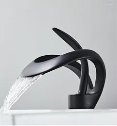 Bathroom Sink Faucets Tuqiu Basin Faucet Black Brass Creative Grey Mixer Tap & Cold Waterfall