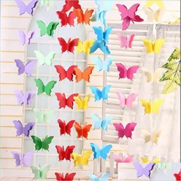 Украшение вечеринки 1pc 3D Paper Butterfly Garland Buntings Festival Festival Festival Diy Banner Hanging Drop 2021 Ho Newdhbest Dhnud