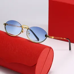 Trendy oval metal full frame sunglasses Fashion ins net red same men and women leisure time tourism driver anti UV Designer vintage eyeglass With box and case