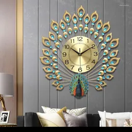 Zegary ścienne luksusowe nowoczesne pawie zegarek do sypialni cichy metal duży salon sztuka stylowa dekoracja domu saat
