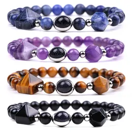 Rotatable Bead Pyramid Faceted Stone Strand Bracelet Semi-precious Stone Amethyst Rose Quartz Tiger Eye Beaded Yoga Obsidian Sodalite Bracelets Fashion Jewelry