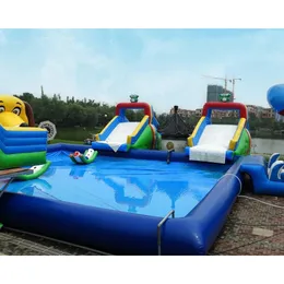 Pooltillbehör kommersiella PVC -meshduk Uppblåsbar vatten Slide Giant Swimming Playground för barn och vuxen utomhus roligt spel