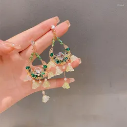 Baumelnde Ohrringe Korea Grüne Maiglöckchenblume Böhmischer Stil High-End-Retro-Ohrschmuck für Frauen