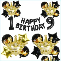 Party Decoration Black Gold 0 1 2 3 4 5 6 7 8 9 Crown Number Foil Balloons Kid Adts Birthday Decor Supplies Inflatable Kids To Bdebag Dh5Pa