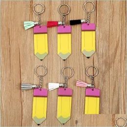 Keychains Foreign Trade Teachers Day Pencil Tassel Decoration KeyChain Factory Passist Personlig tom brev Acryl DHSeller2010 DHQXI