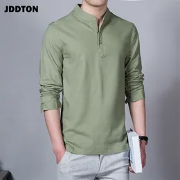 Men's Casual Shirts JDDTON Men Spring Cotton Linen Kimono Shirt Long Sleeve Solid Leisure Chinese Clothes Stand Collar JE039 220922