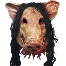 Party Masks Halloween Scary Novelty Pig Head Horror with Hair Caveira Cosplay Costume Realistic Latex Festival Supplies Wolf 220921