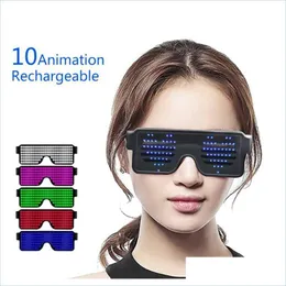 Party-Dekoration, leuchtende LED-Brille, USB-Aufladung, leuchtende Brillen, 4 Farben, 10 Muster, leuchtende Sonnenbrille, Hallow Nerdsropebags500 mg Dhyni