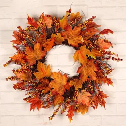 Decorative Flowers Wreaths Autumn Fall Christmas Xmas Halloween Thanksgiving Garland Window Door Hanging Home Maple Leaf 220921