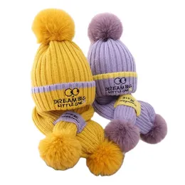 Scarves Wraps Hats Scarves Gloves Sets Doit 2 to 8 Y Baby Kids Beanie Princess Acrylic Warm Boy Knitted Winter 2 pcs Children Girl Hat Scarf Set 220921