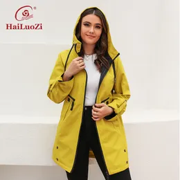 نساء S Plus Size Outerwear Coats Hailuozi Coat Spring Mid Length Lindbreaker عالي الجودة عالية الخندق هود ملابس النساء 9352 220922