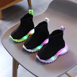 부츠 키즈 스니커즈 어린이 아기 여자 아기 소년 메쉬 LED Luminous Socks 스포츠 런 슈즈 Sapato Infantil Light Up E07243 220921