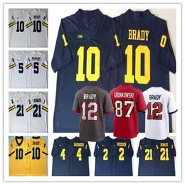 WSKT -man Tom Brady Rob Gronkowski Jersey Football Michigan Wolverines Desmond Howard Charles Woodson Shea Patterson Jim Harbaugh sydd skjorta