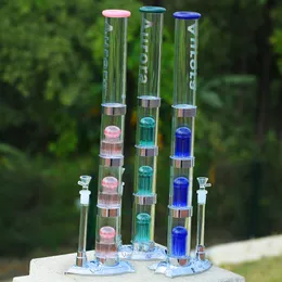 LTQ Vapor Hookahs 3 camadas de Percolators Tubos de água Original Aurora LED Base Cores comunhão de óleo DAB SLIGS 14MM MECRANHO MECRANHO BONGS DE VIDRO