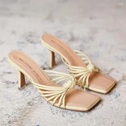 Sandals Ribetrini Open Toe Bowknot Slip on Mules Summer Women's Shoes High High Cheels Fashion Office Office Slids Dropship